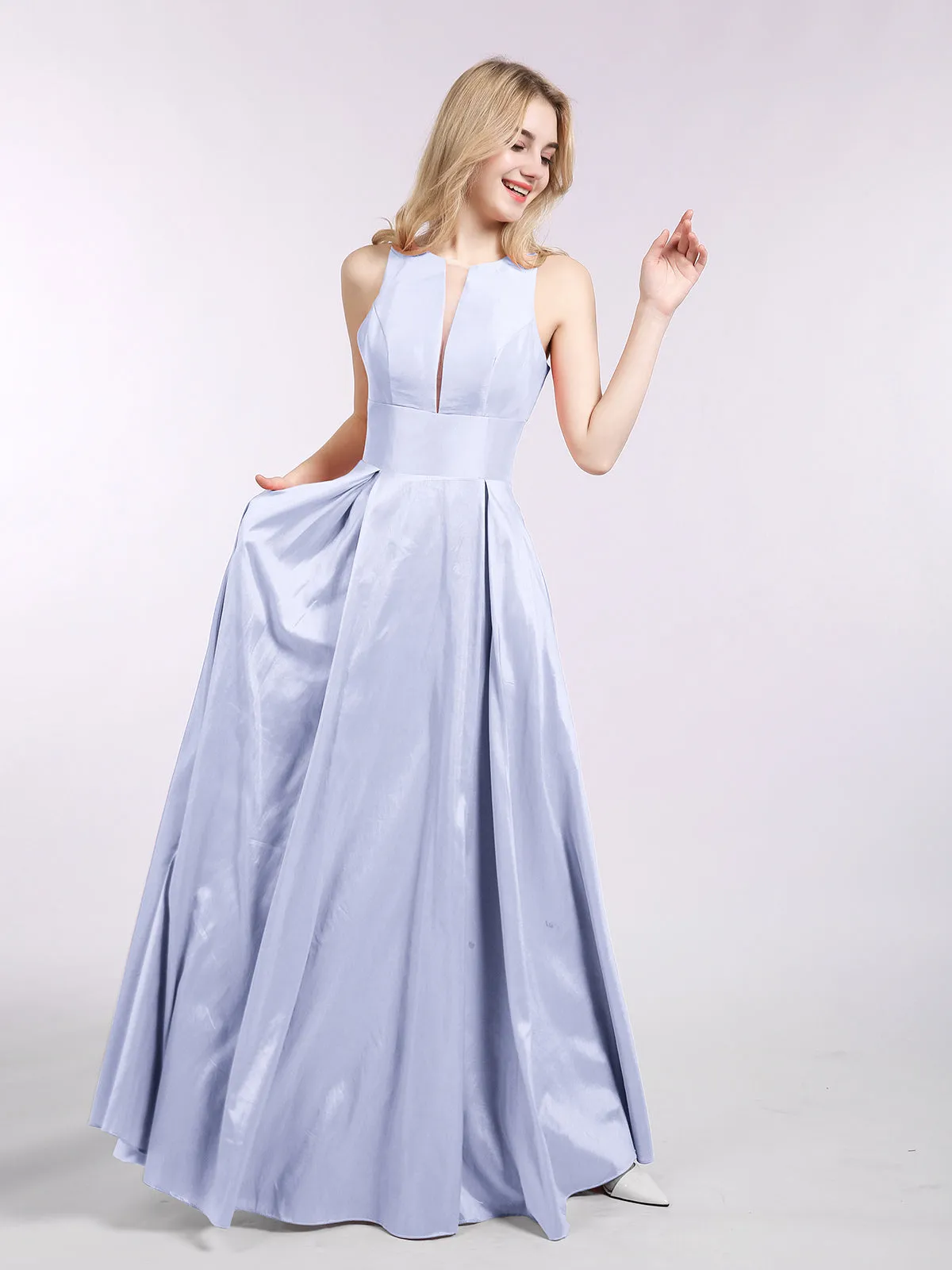 A-ligne Taffeta Robe Longue avec Poches Lavande Grande Taille