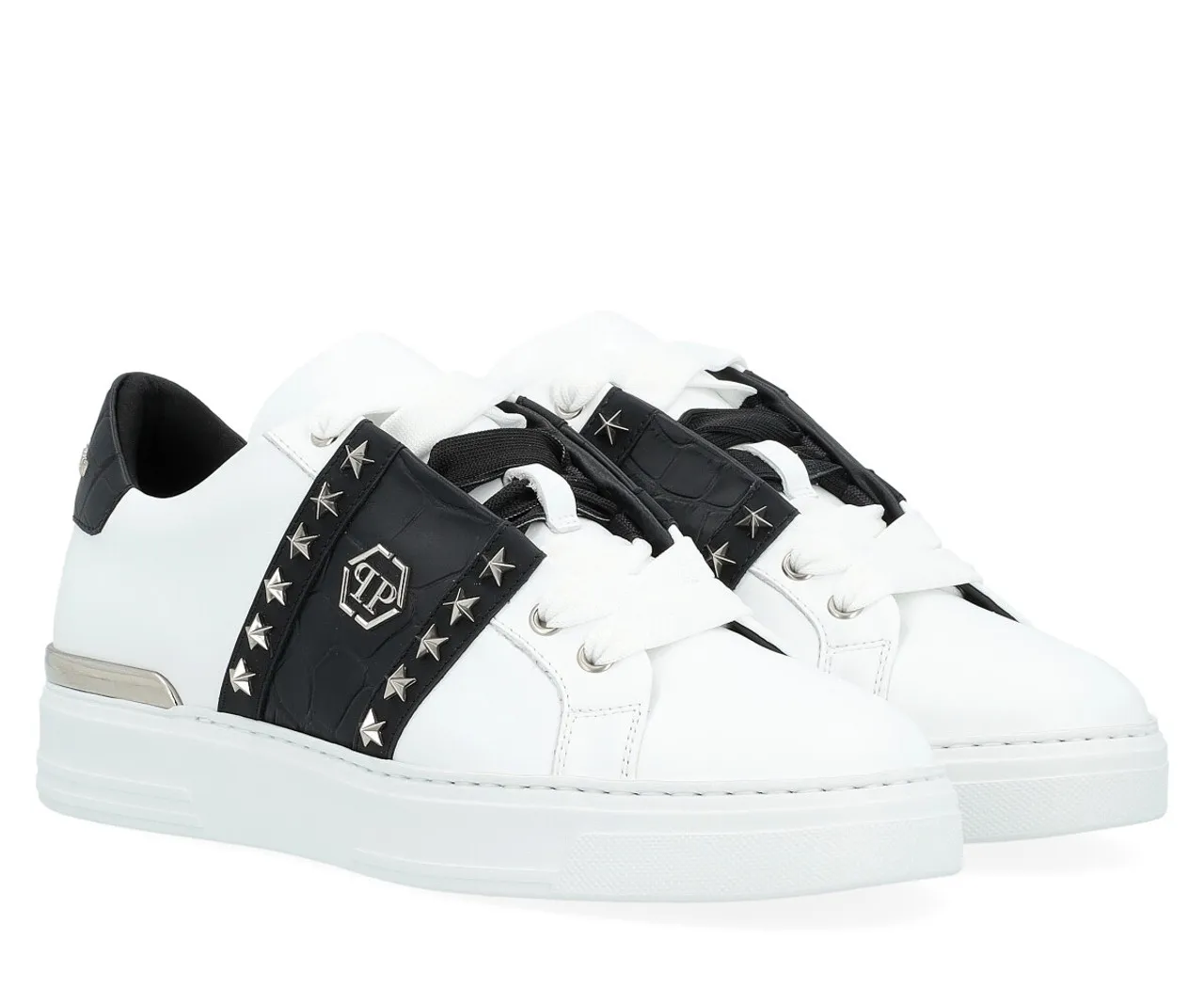 Baskets  Philipp Plein Lo-Top en cuir noir et blanc