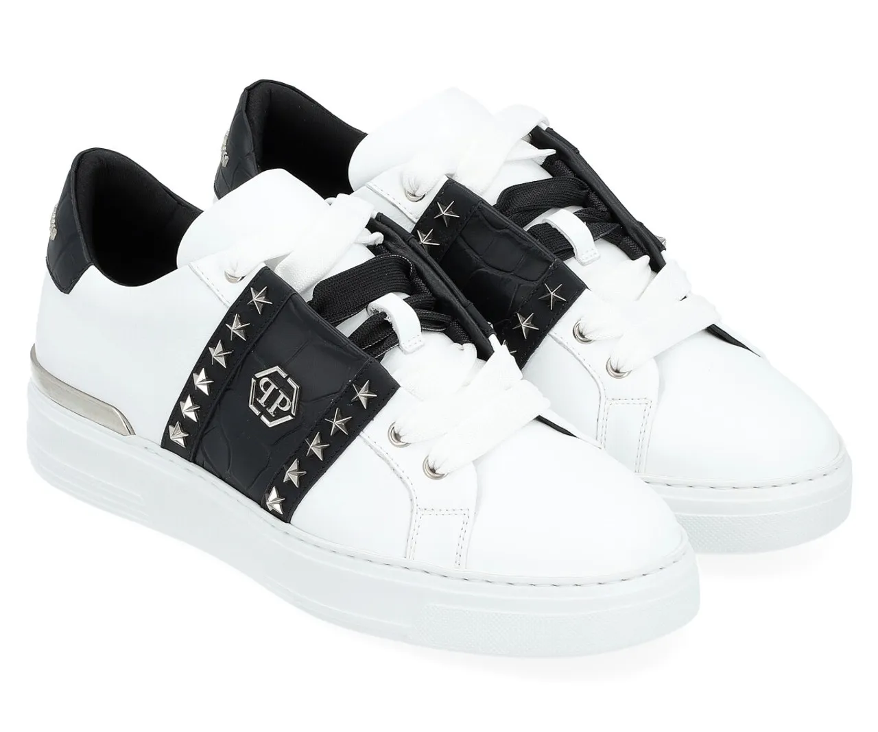 Baskets  Philipp Plein Lo-Top en cuir noir et blanc