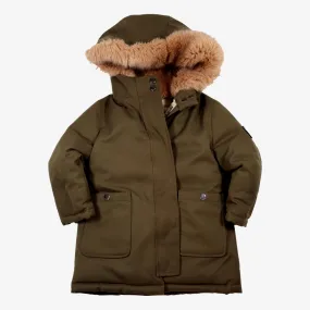 BONPOINT 4 ans manteau en plume vert et capiuche fourrure