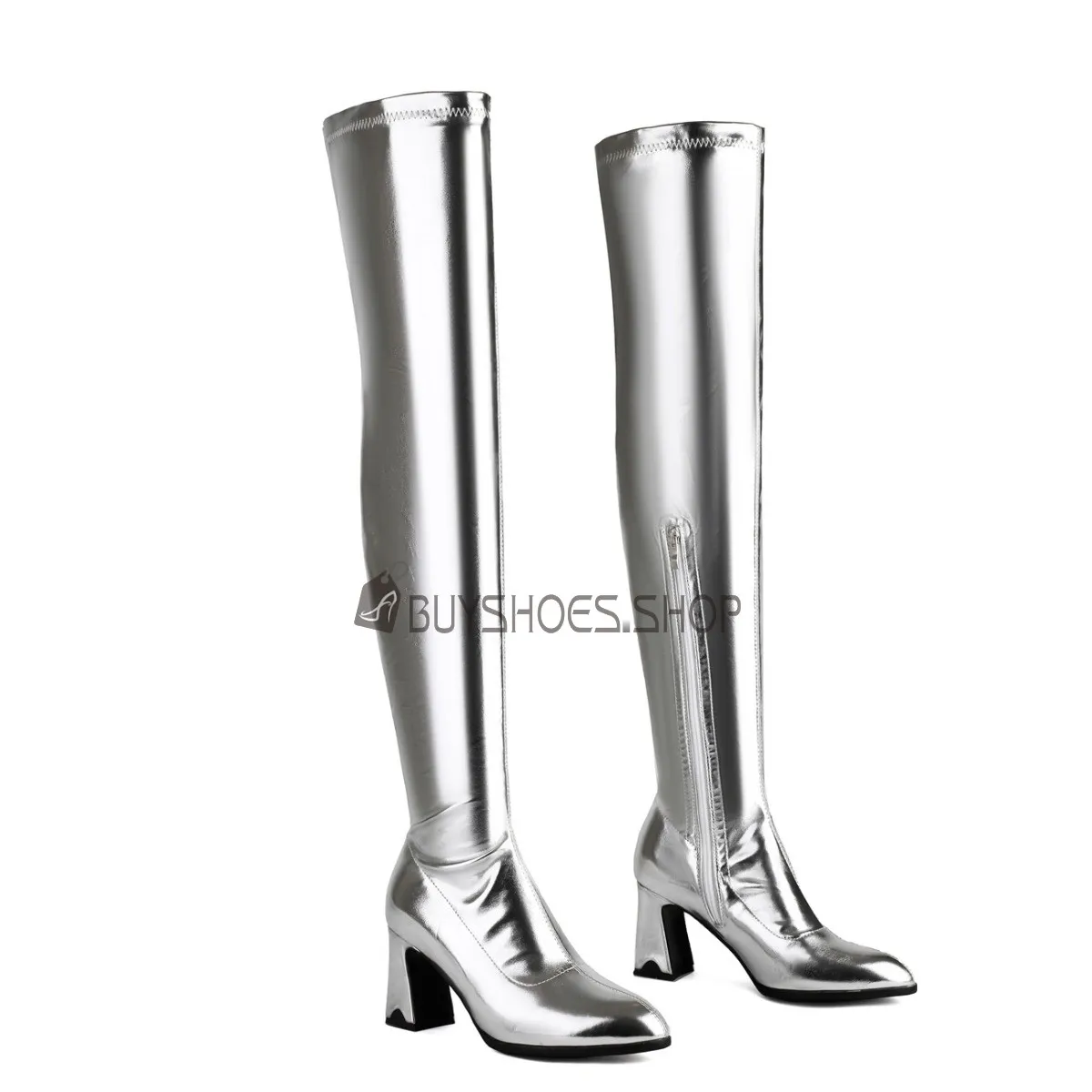 Botte Cuissarde Moderne Fermeture Éclair Talons Hauts Pole Dance Brillante Talons Carrés Bottes Haute