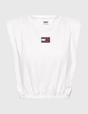 Camiseta Tommy Jeans Cortita sin Mangas con Logo Blanca Mujer