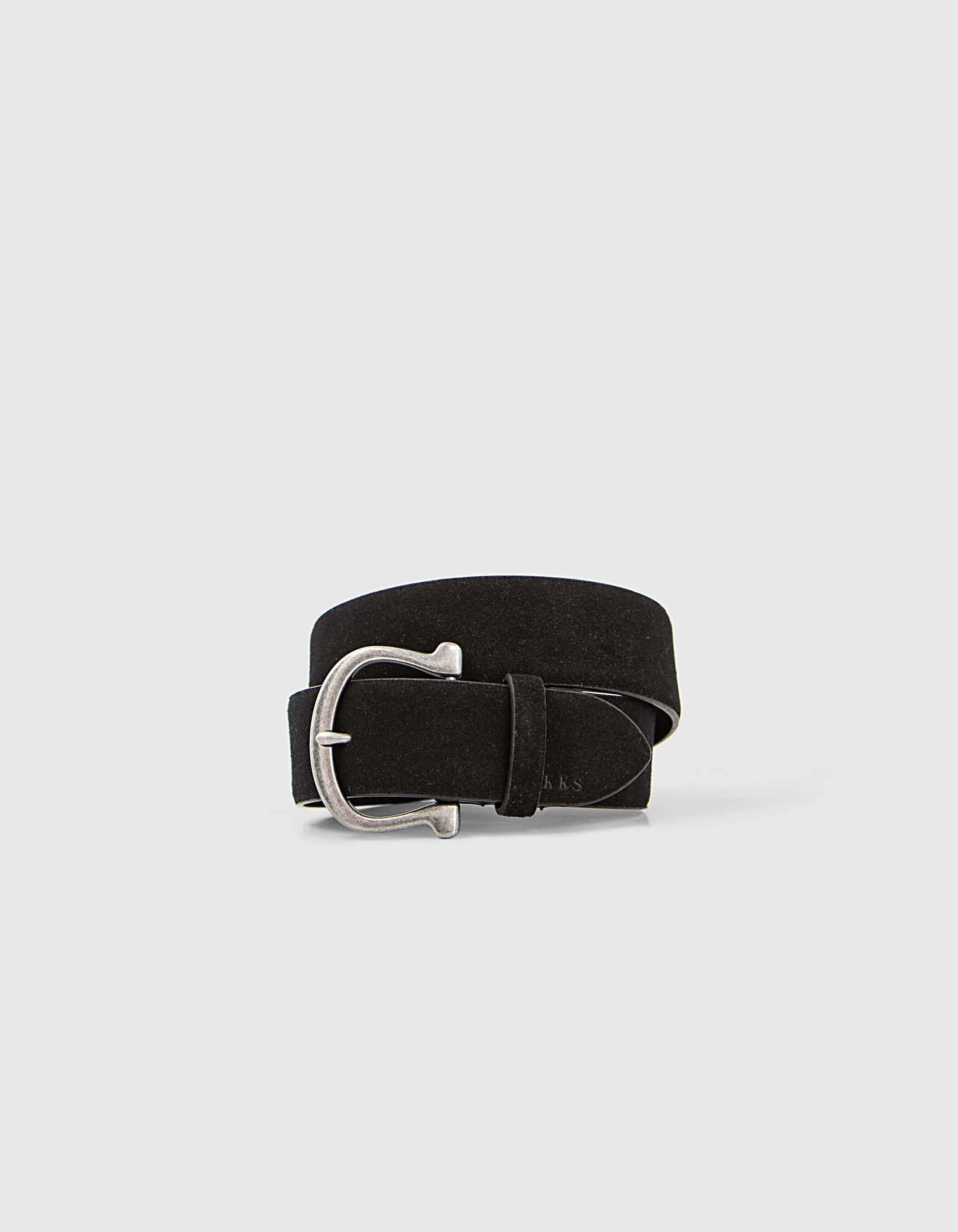 Ceinture jean en cuir suédé noir boucle western femme