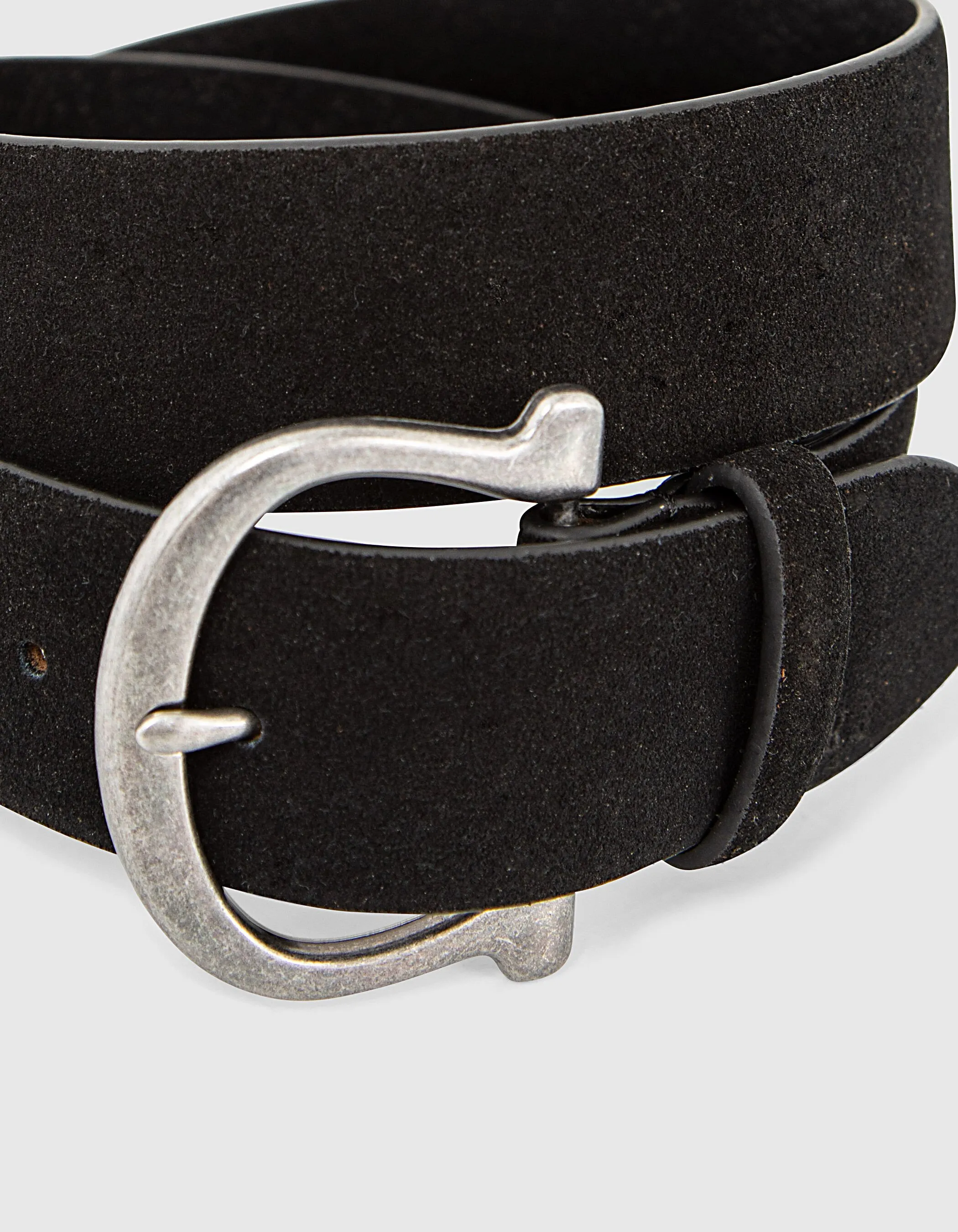 Ceinture jean en cuir suédé noir boucle western femme