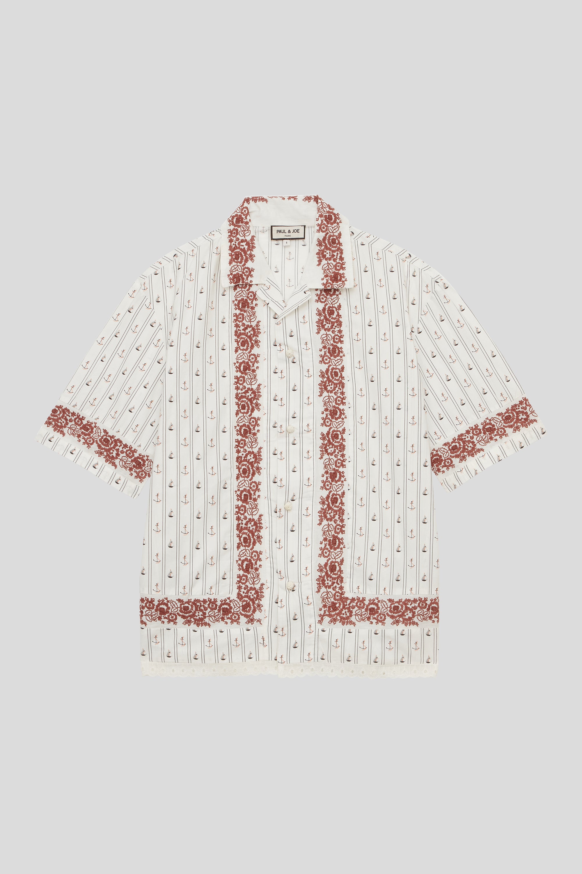 Chemise en coton jacquard et broderie