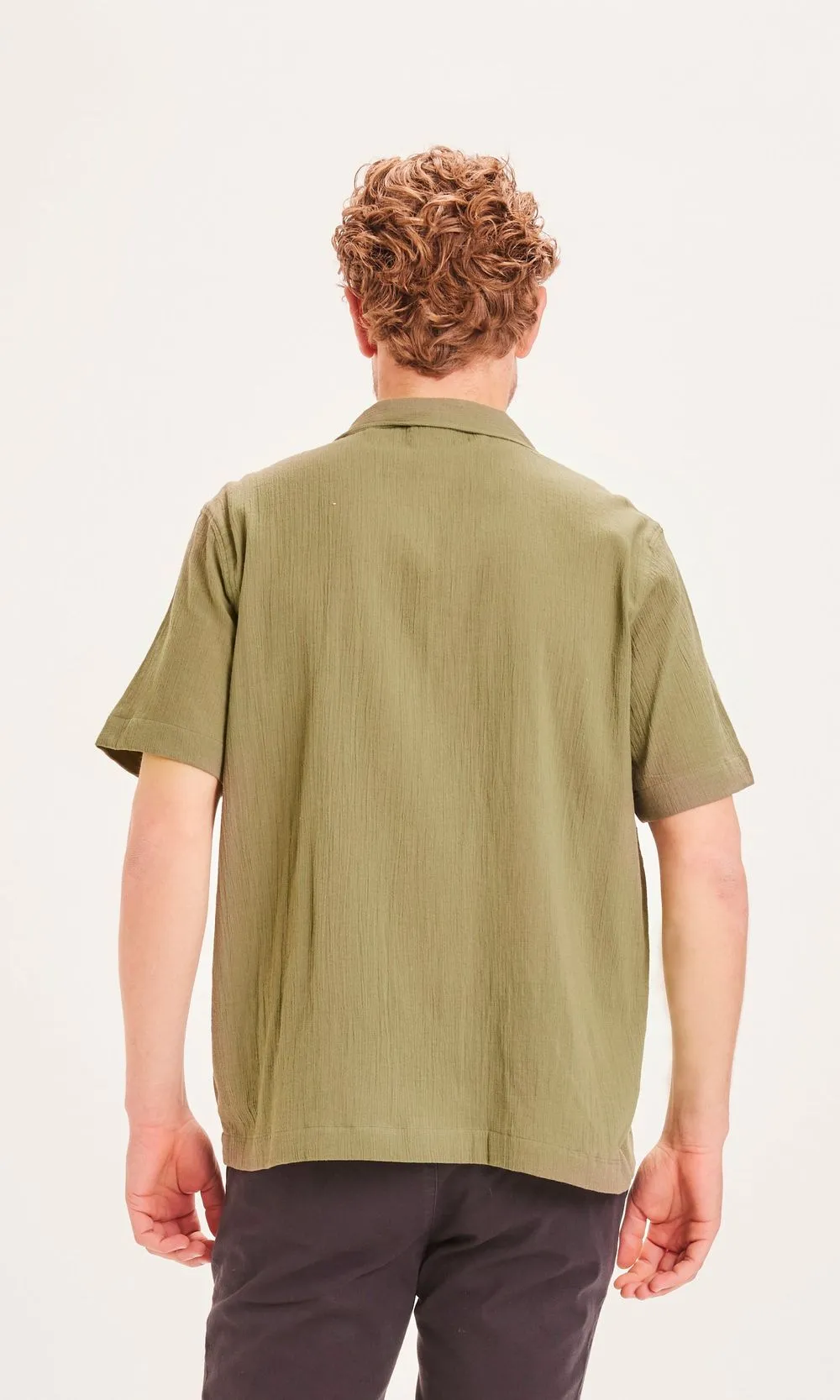 Chemise manche courte vert-olive en coton bio - wave crinkled shirt burned olive 1068 burned olive homme