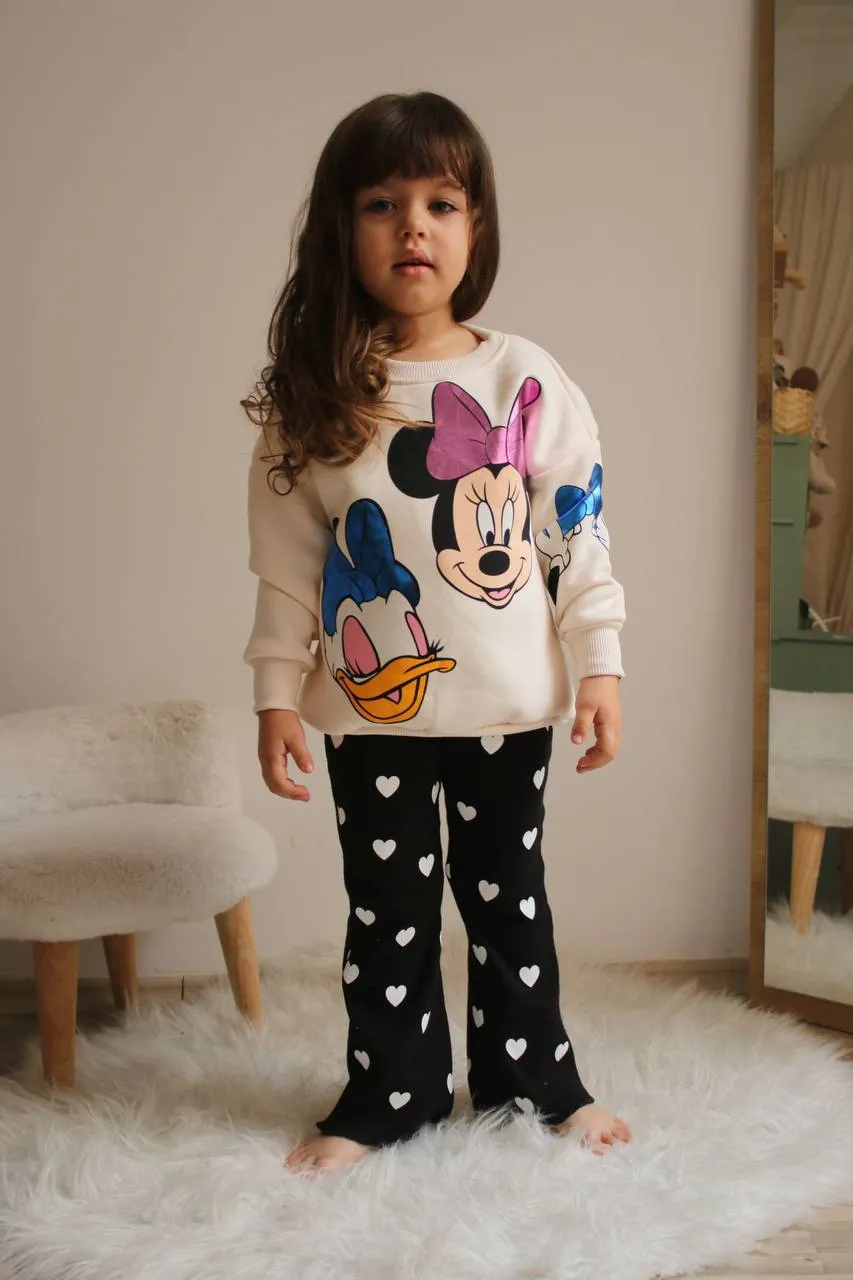 Ensemble 2 pièces pantalon bas évasé et chandail Minnie pour fille de 3 à 10 ans