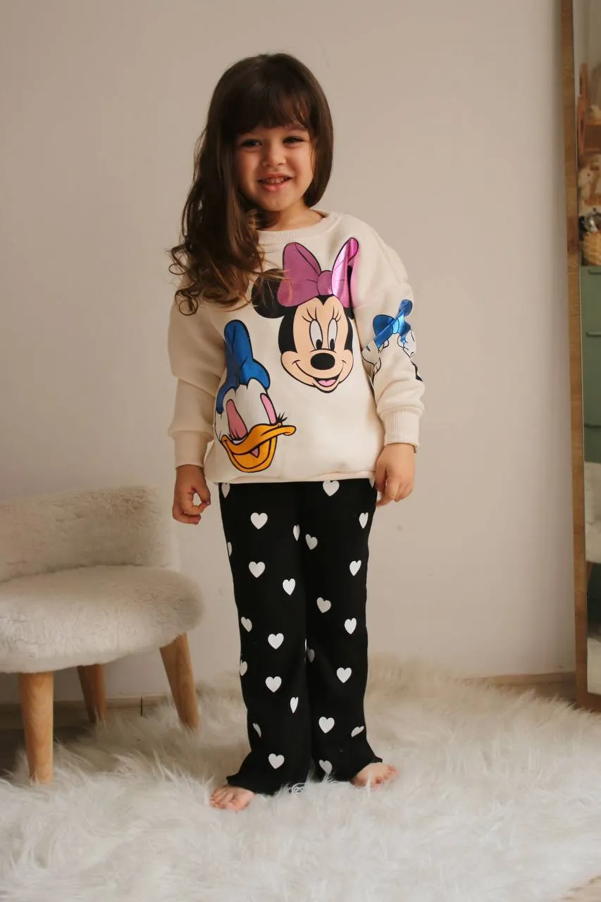 Ensemble 2 pièces pantalon bas évasé et chandail Minnie pour fille de 3 à 10 ans