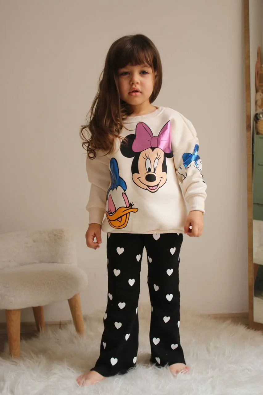 Ensemble 2 pièces pantalon bas évasé et chandail Minnie pour fille de 3 à 10 ans