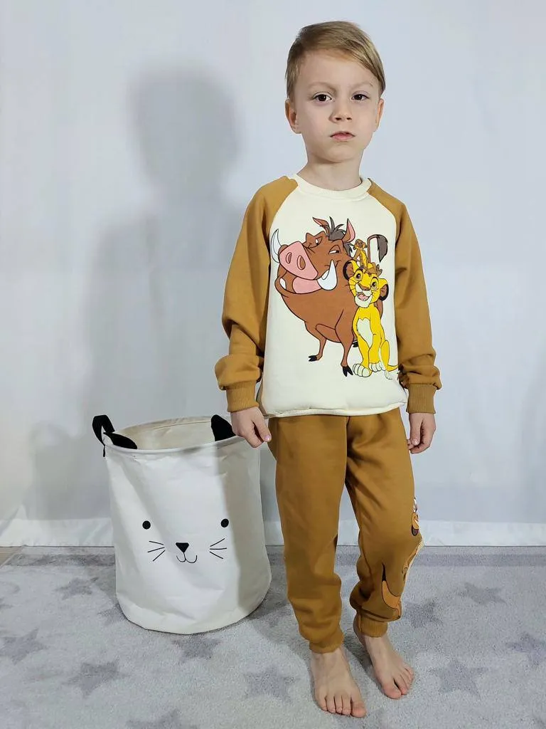 Ensemble 2 pièces pantalon et chandail imprimé LION garon de 3 à 10 ans