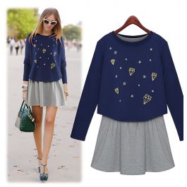 Ensemble Pull et Jupe avec Imprimé Etoiles et Diamants