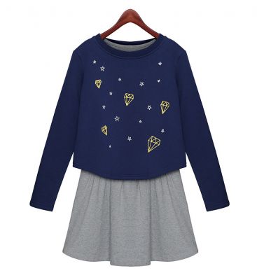 Ensemble Pull et Jupe avec Imprimé Etoiles et Diamants