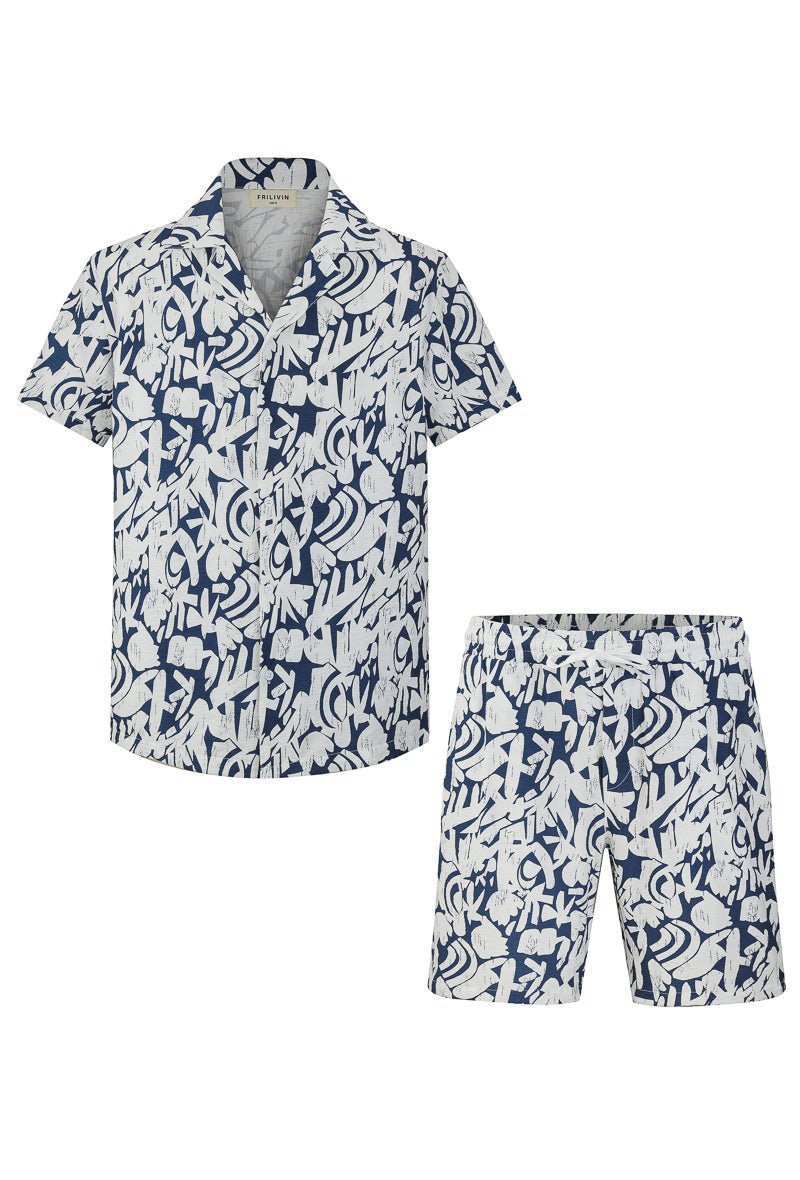 Ensemble short et chemise a motifs abstraits