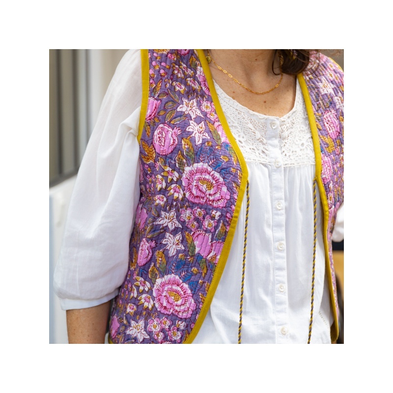 gilet matelassé indien réversible, 100% coton, colorés, taille unique