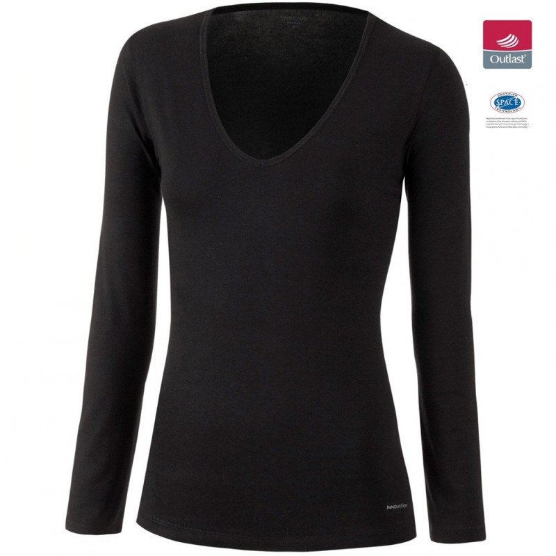 IMPETUS T-shirt Manches longues Col V Femme Coton INNOVATION Noir