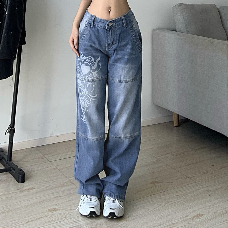 Jean Cargo imprimé Y2K pour femme Hoos