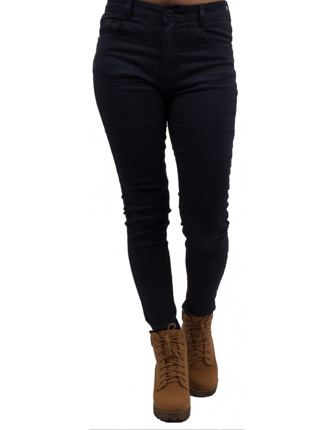 Jean femme bleu marine coupe skinny taille haute ultra stretch