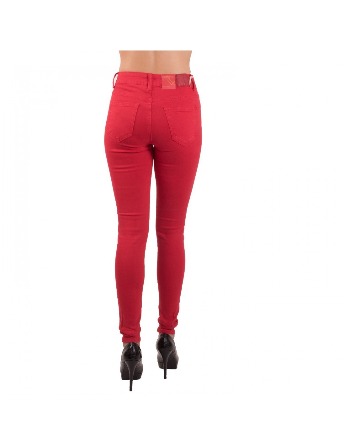 Jean femme rouge coupe skinny slim taille haute coupe stretch élasthanne