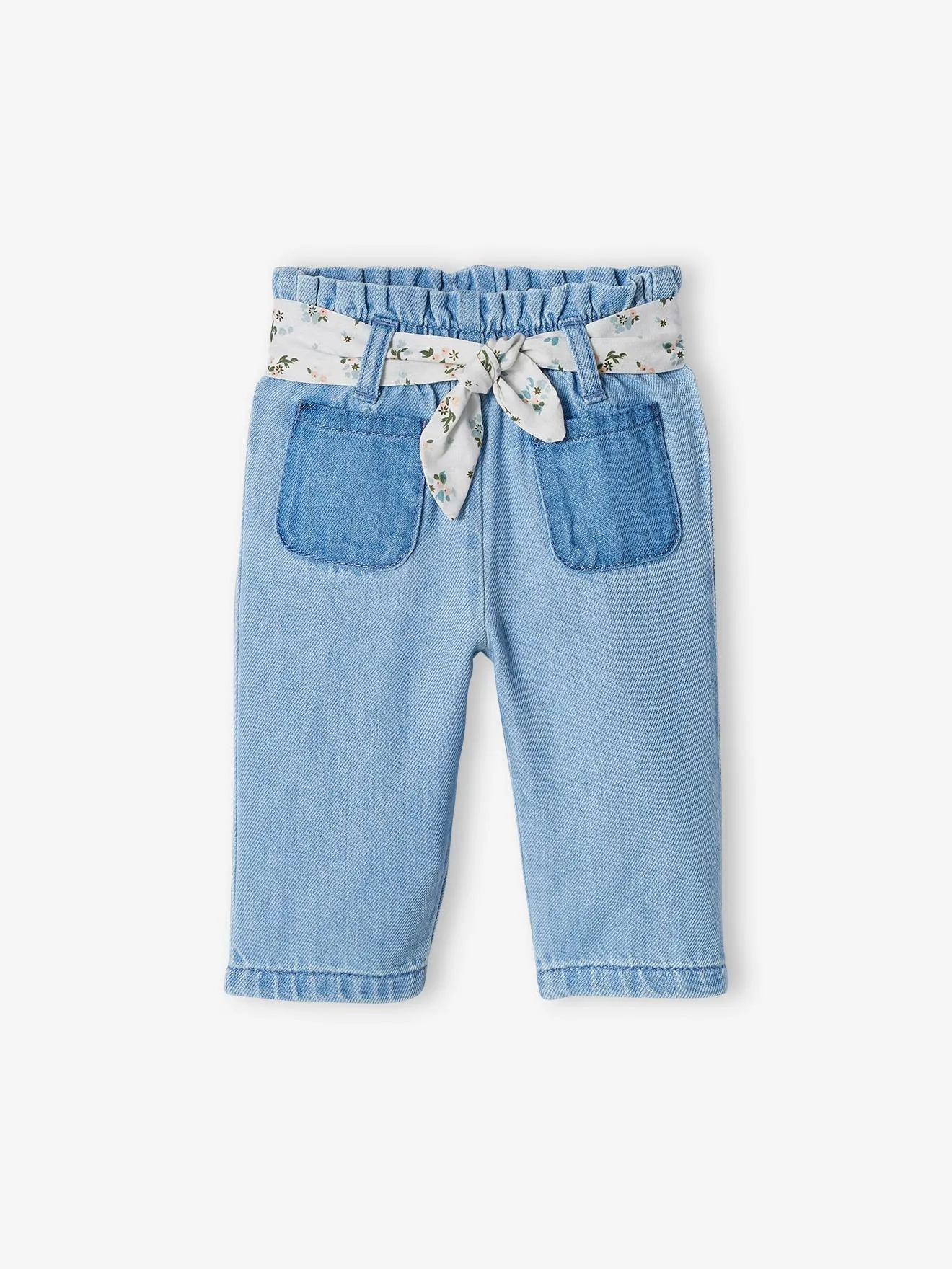 Jean large en denim bébé ceinture en tissu denim bleached - Vertbaudet