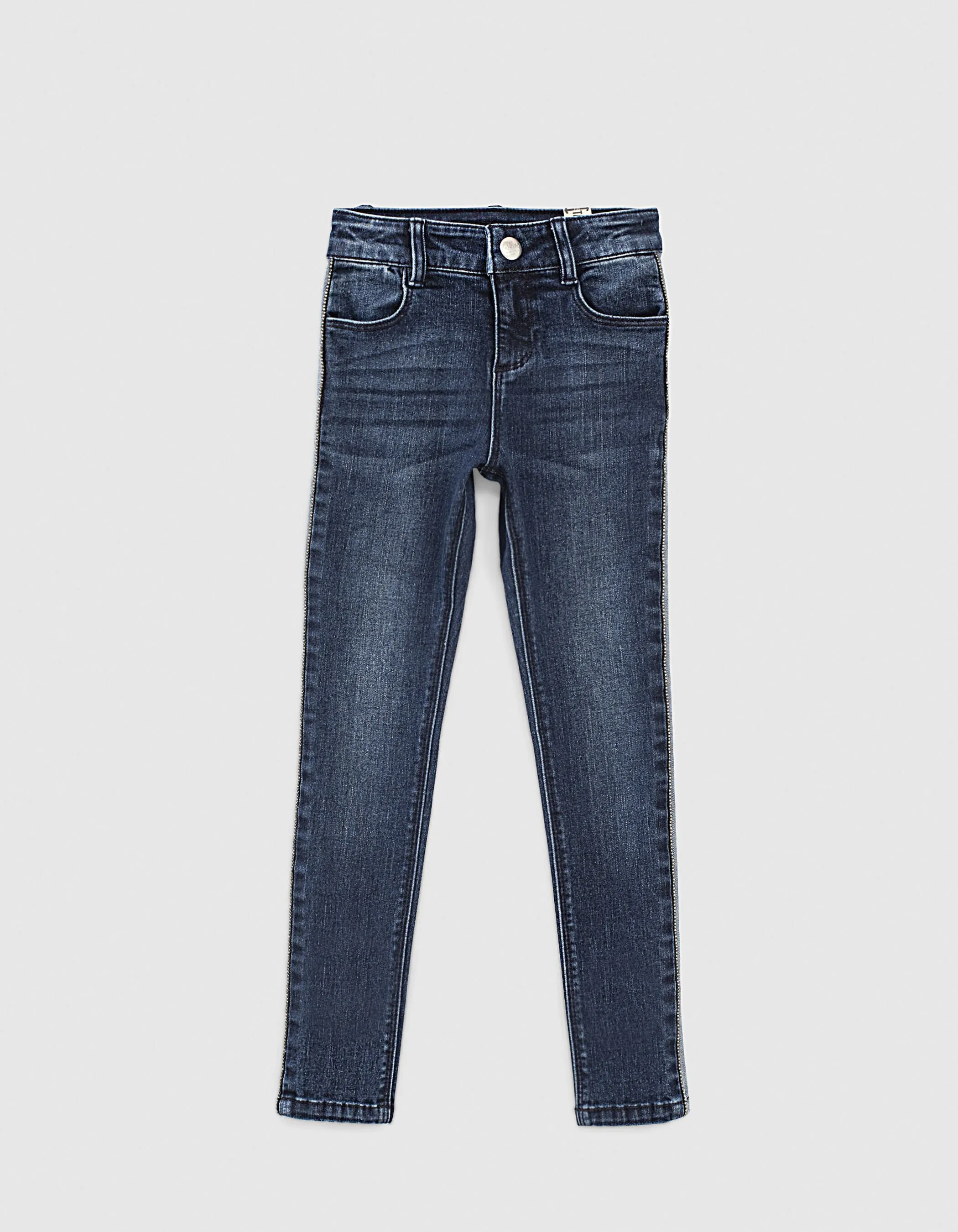 Jean skinny brut coton bio à bandes côtés fille