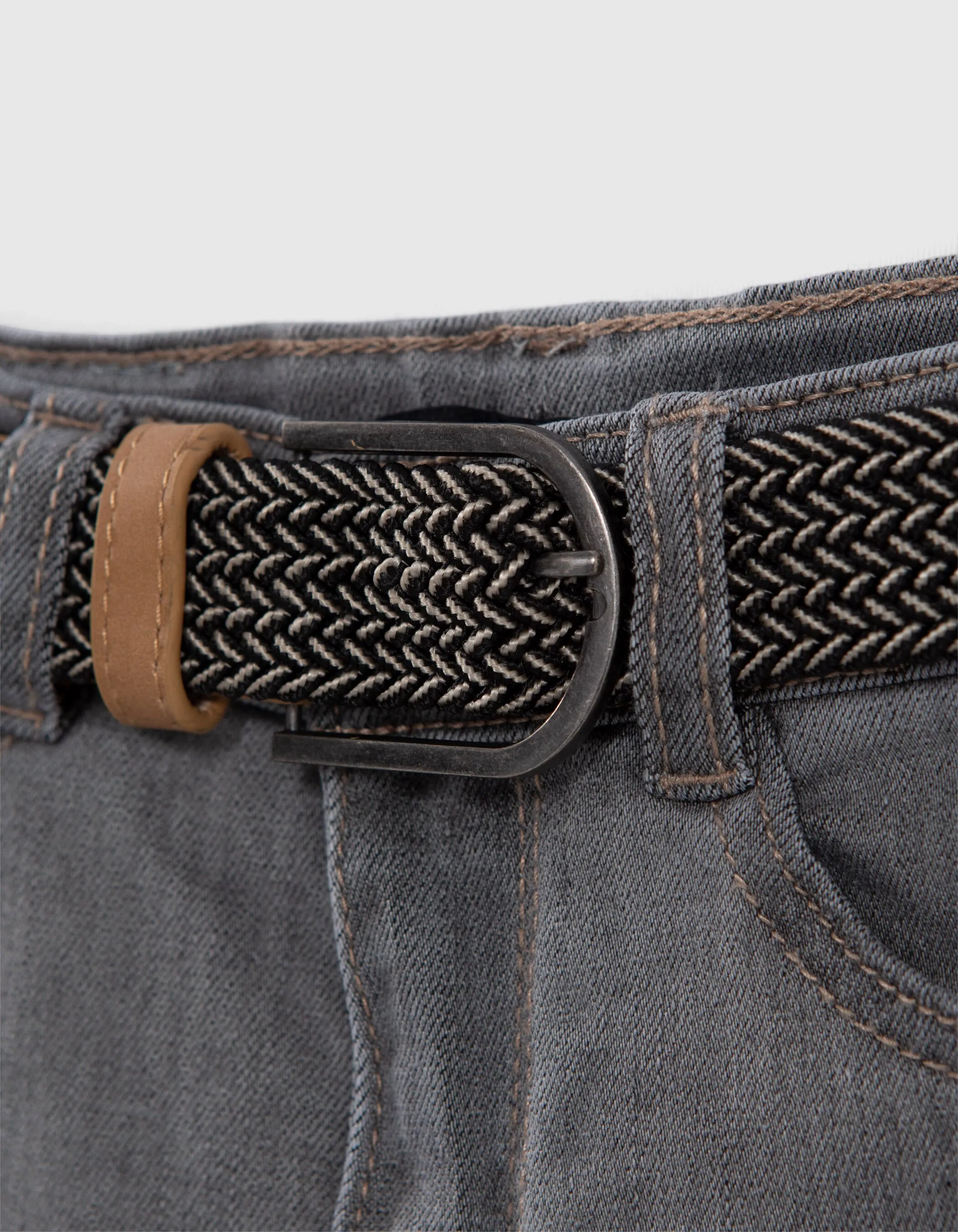 Jean SLIM gris et ceinture tressée garçon