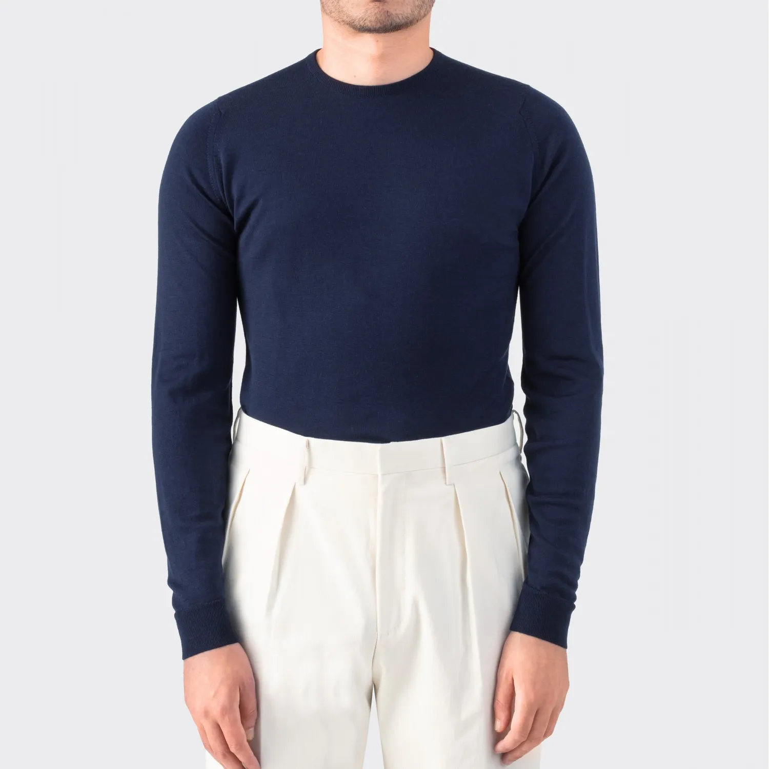 John Smedley : Pull Col Rond Laine Mérinos : Marine