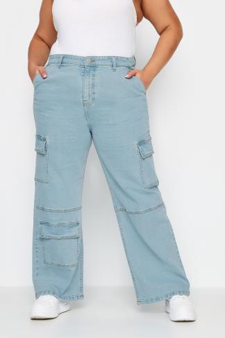 LIMITED COLLECTION - Jean Cargo Bleu Ciel Coupe Wide Leg