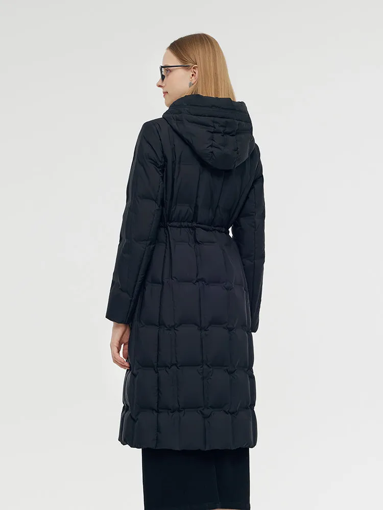 Manteau long à capuche en duvet d'oie