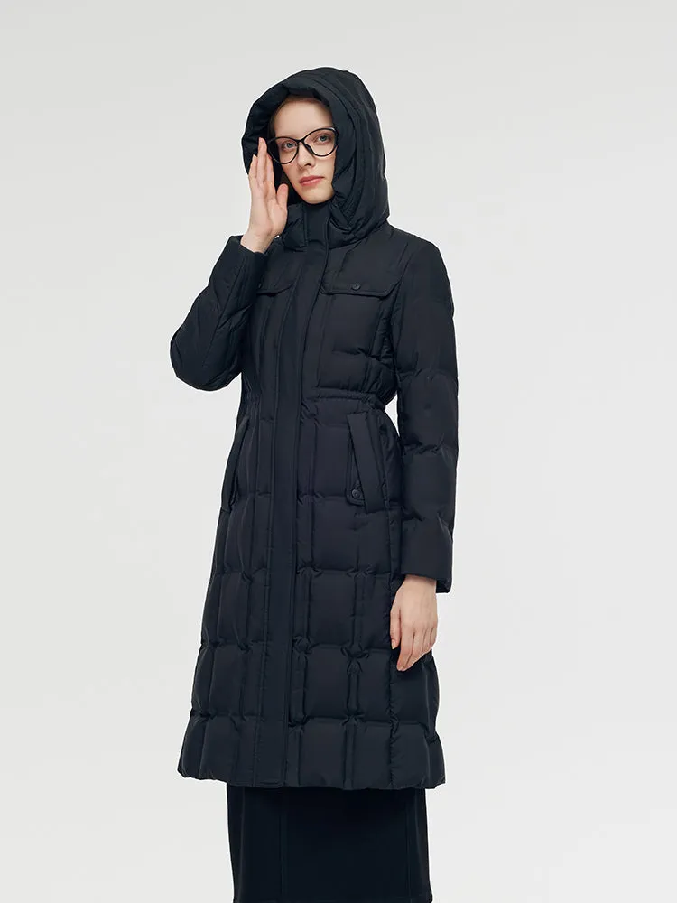 Manteau long à capuche en duvet d'oie