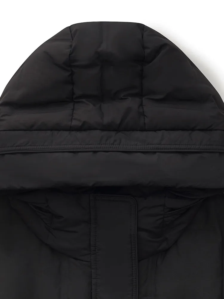 Manteau long à capuche en duvet d'oie