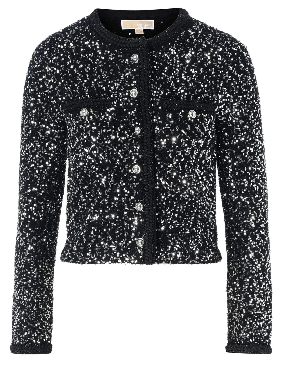 Michael Kors Veste en tricot métallique noir avec paillettes