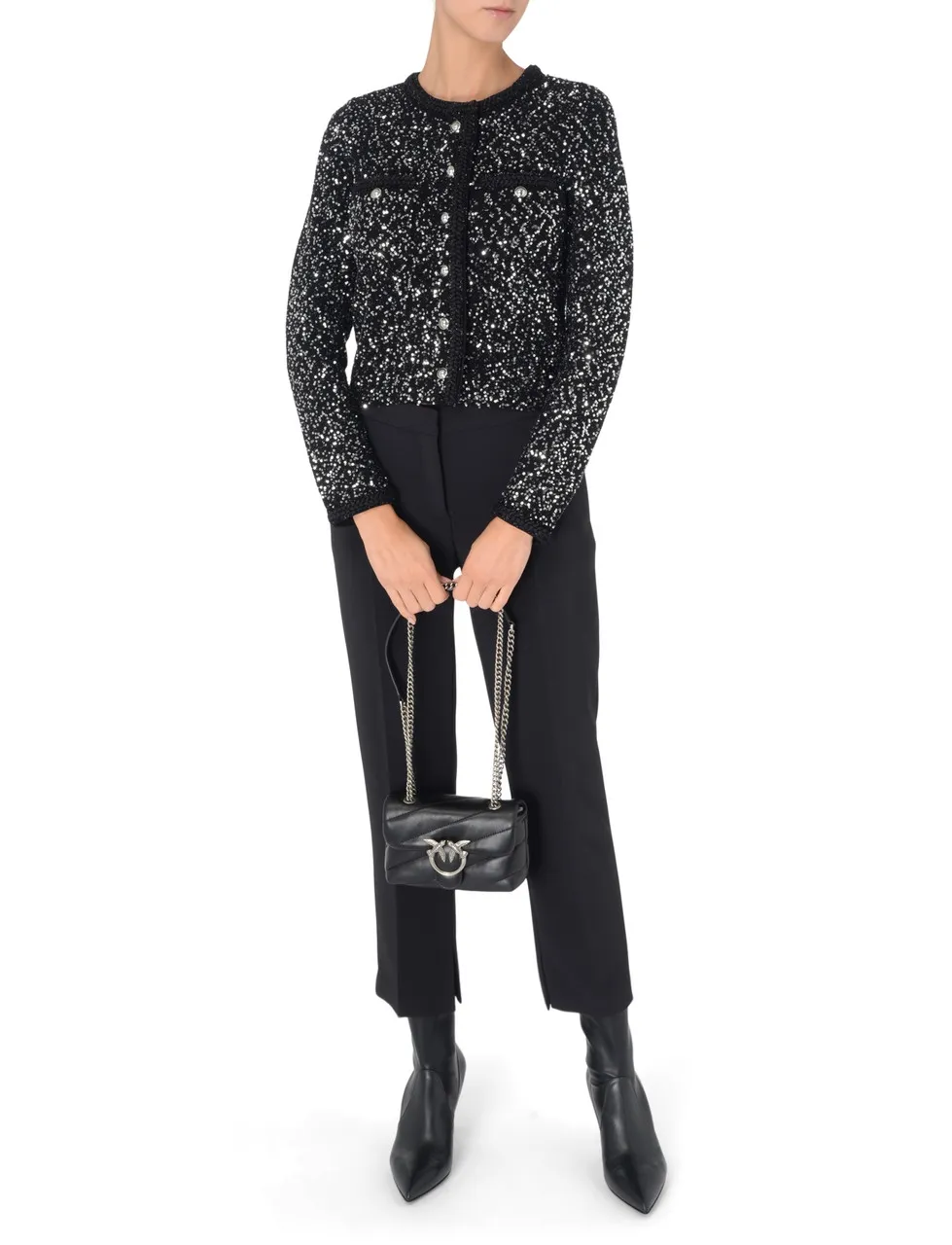 Michael Kors Veste en tricot métallique noir avec paillettes