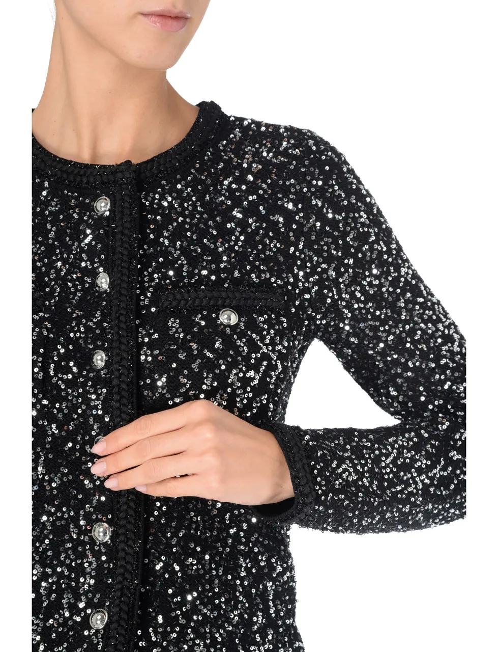 Michael Kors Veste en tricot métallique noir avec paillettes