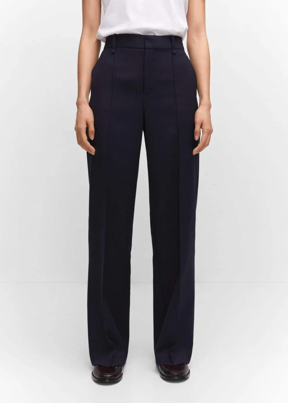 Pantalon | Femme MANGO Pantalon Droit à Rayures Bleu Marine