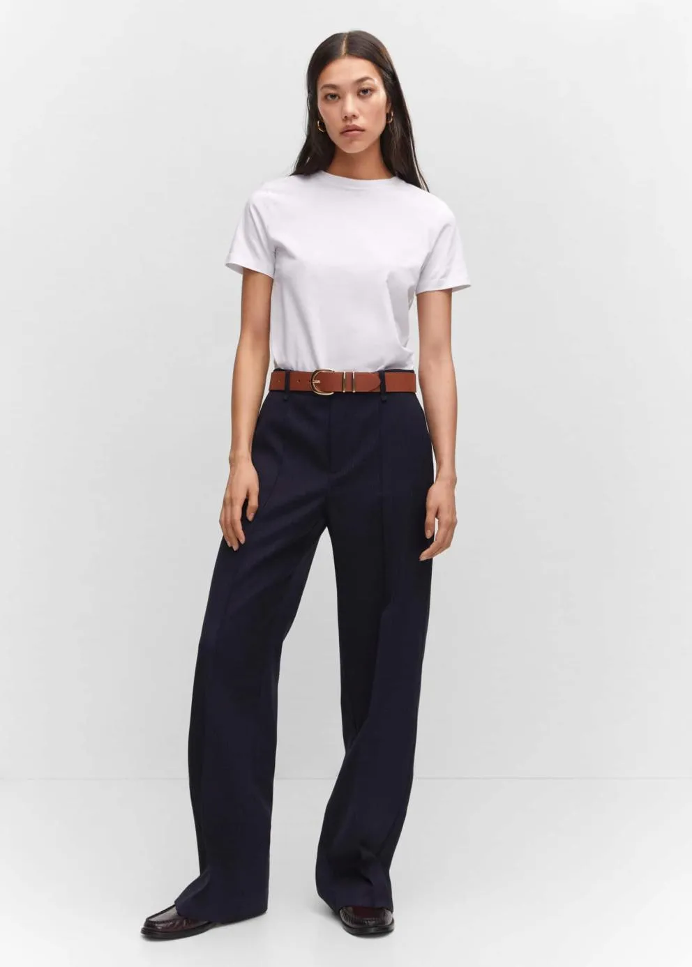 Pantalon | Femme MANGO Pantalon Droit à Rayures Bleu Marine