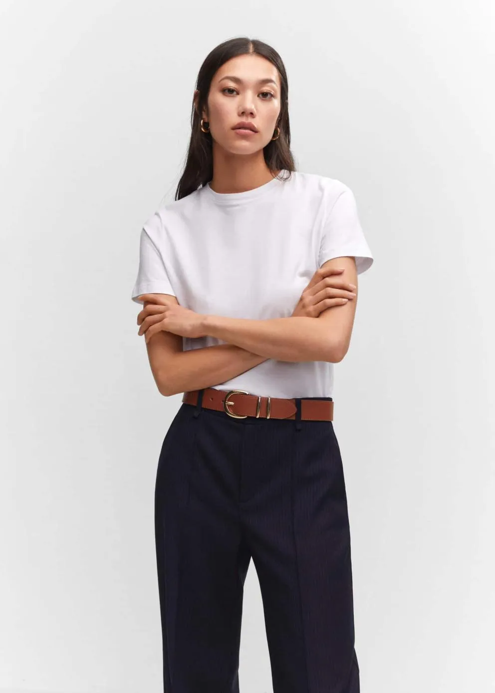 Pantalon | Femme MANGO Pantalon Droit à Rayures Bleu Marine