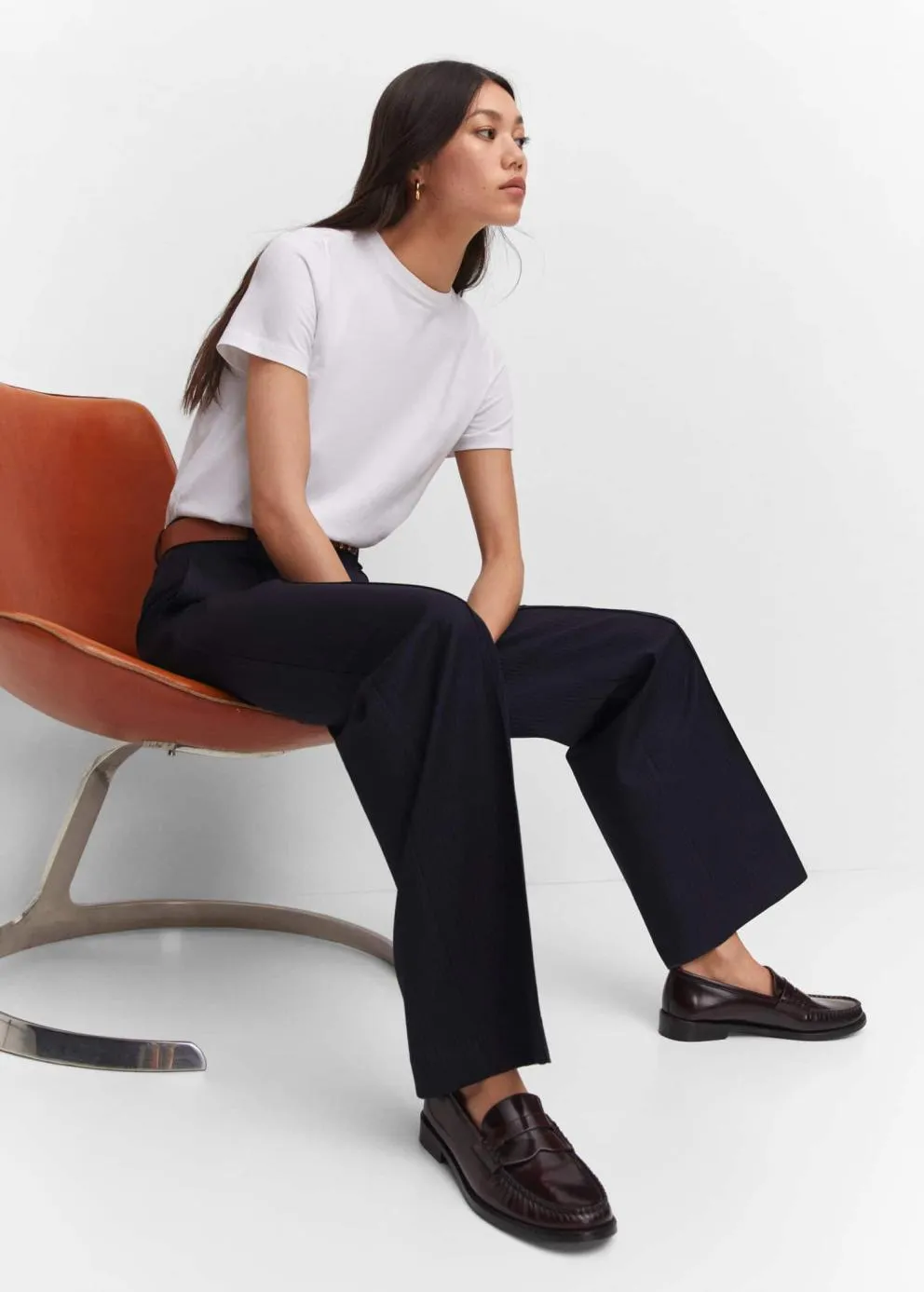 Pantalon | Femme MANGO Pantalon Droit à Rayures Bleu Marine