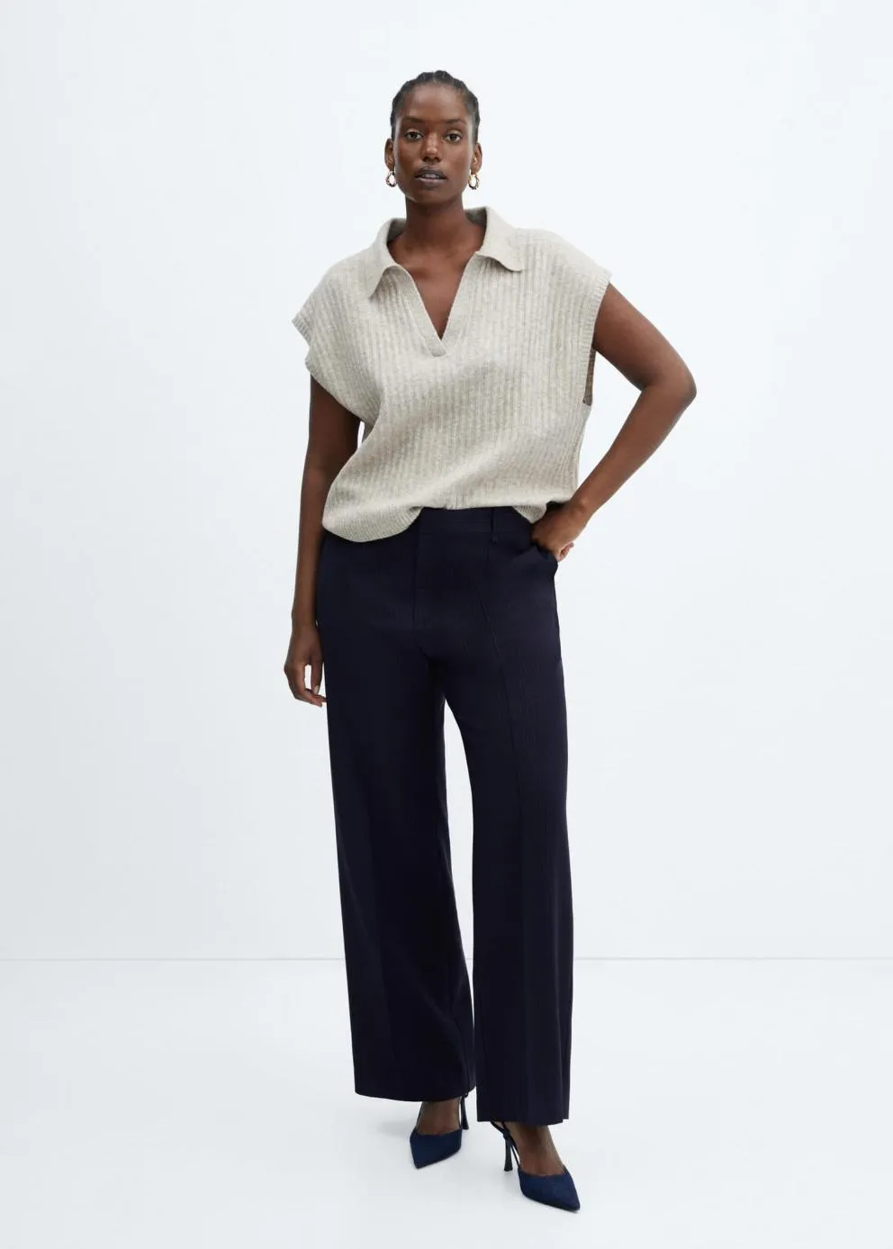 Pantalon | Femme MANGO Pantalon Droit à Rayures Bleu Marine