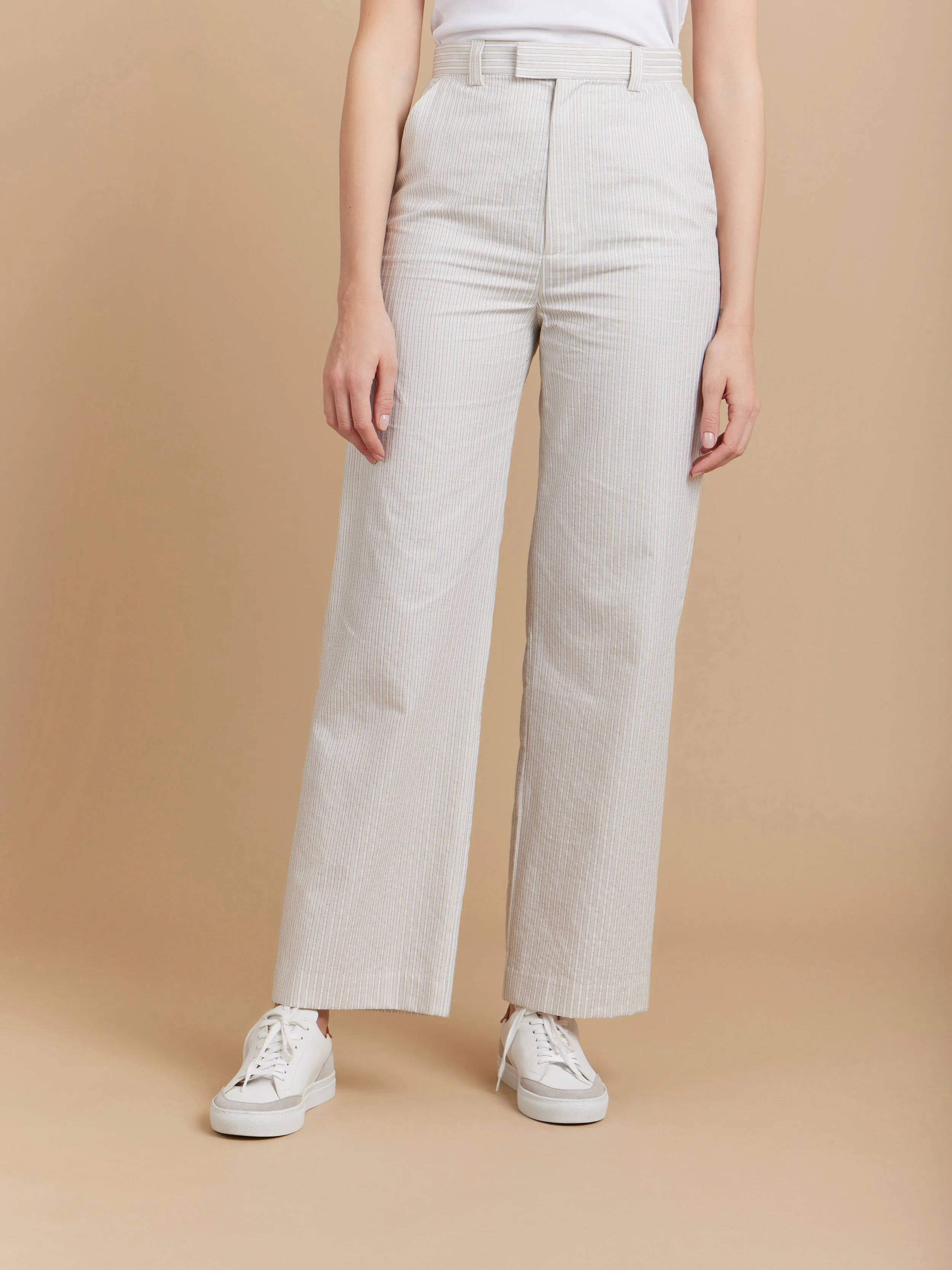 pantalon Amelyn en coton à rayures beige ficelle