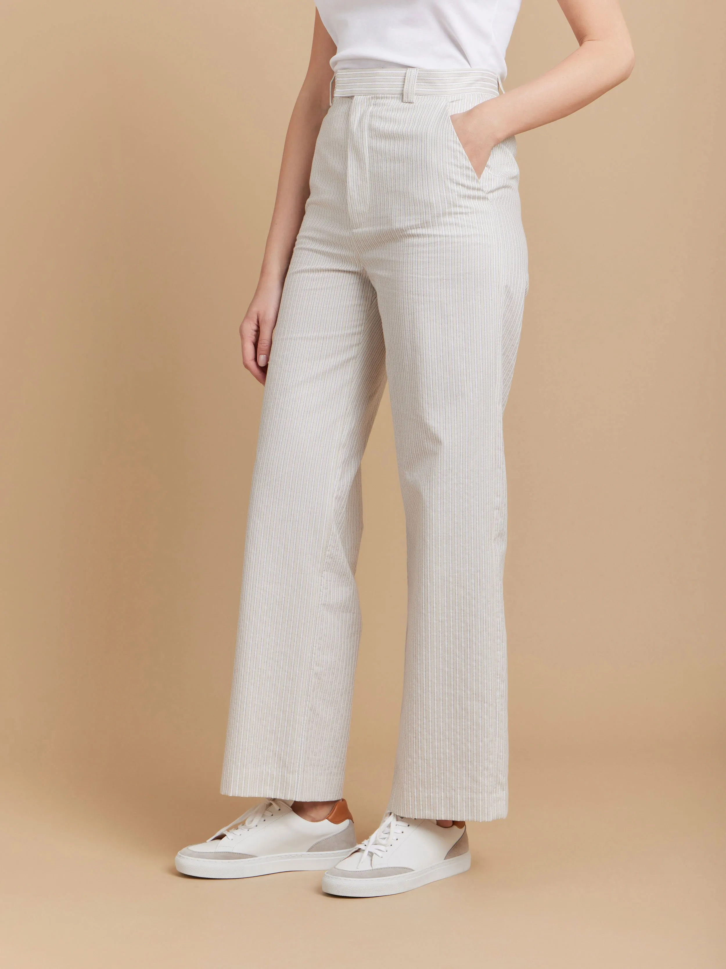 pantalon Amelyn en coton à rayures beige ficelle