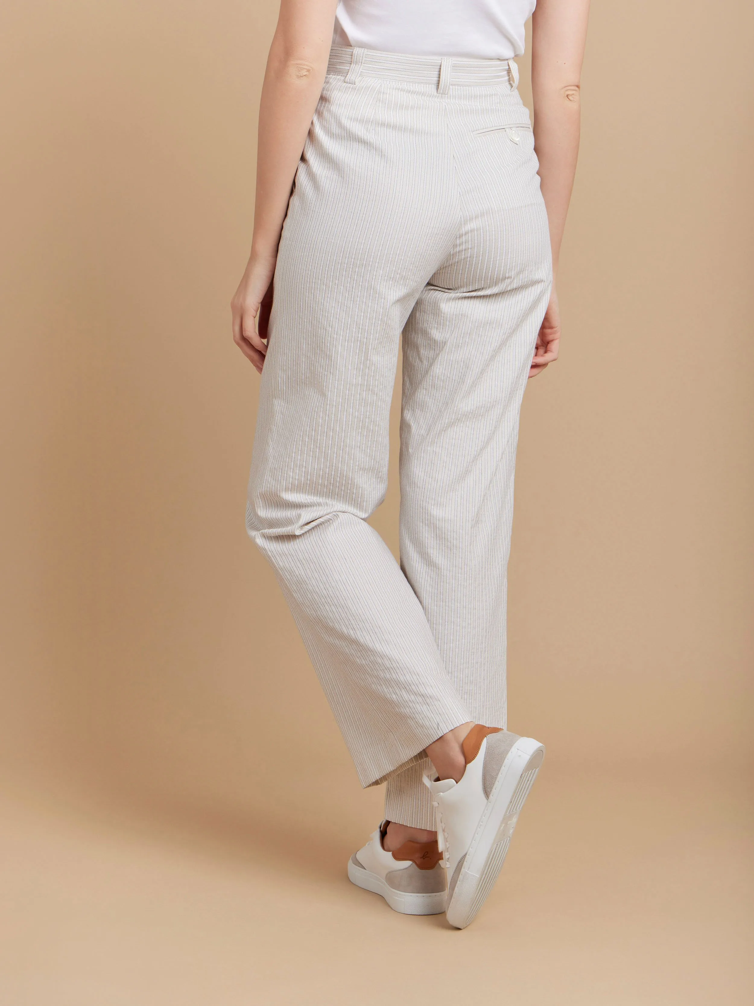 pantalon Amelyn en coton à rayures beige ficelle