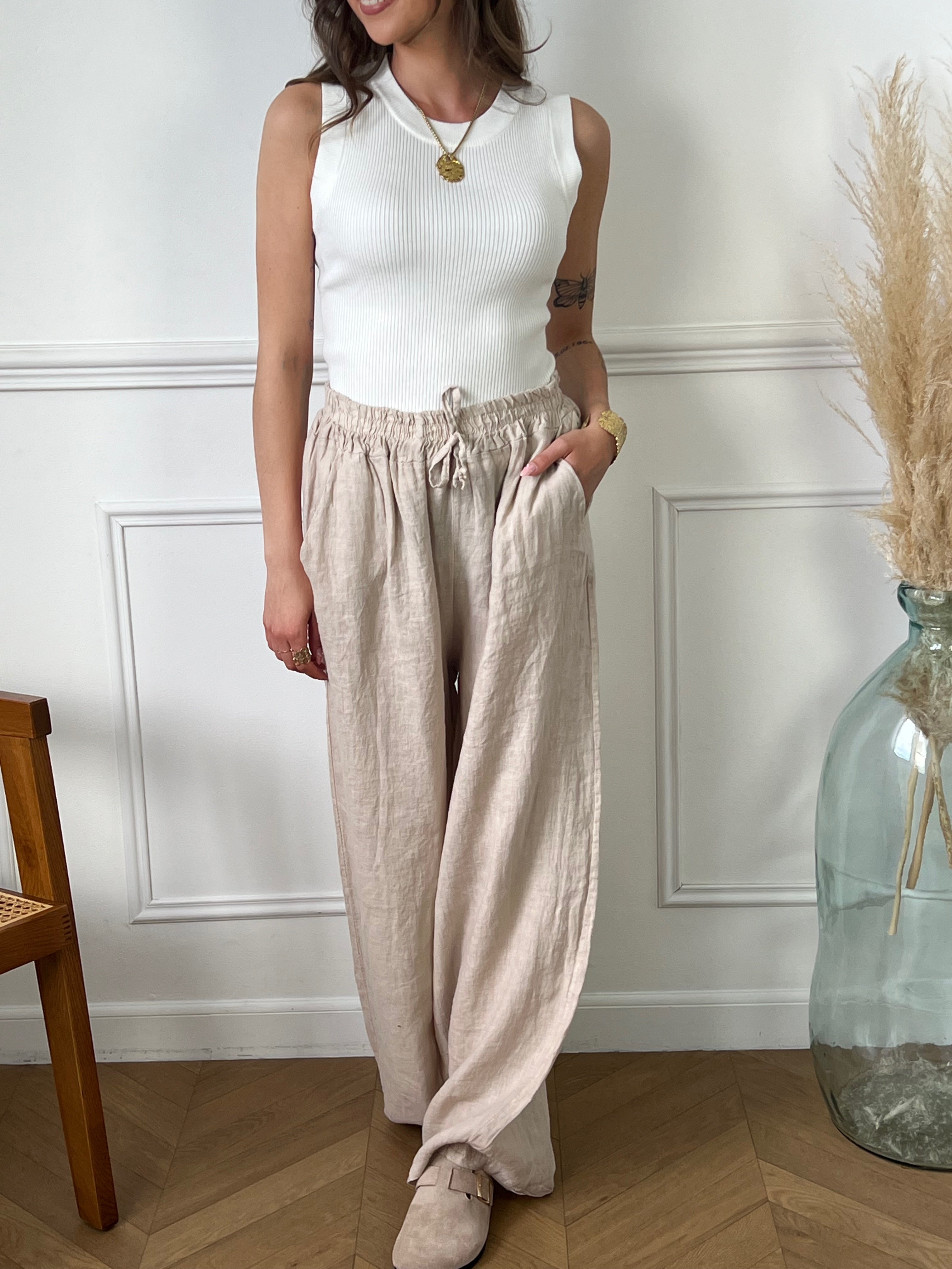 Pantalon beige en lin : Joany