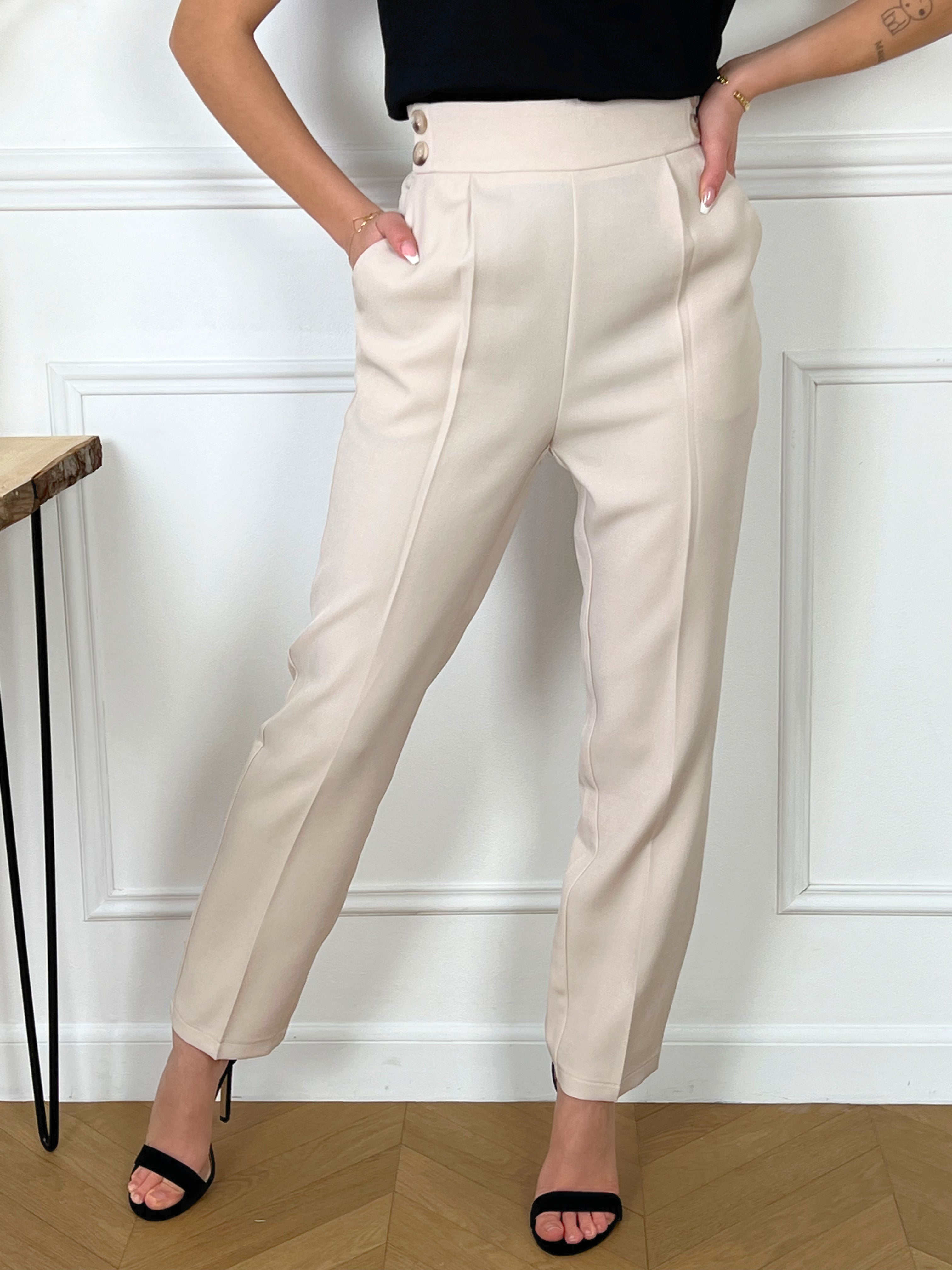 Pantalon beige tailleur taille haute : Aidan