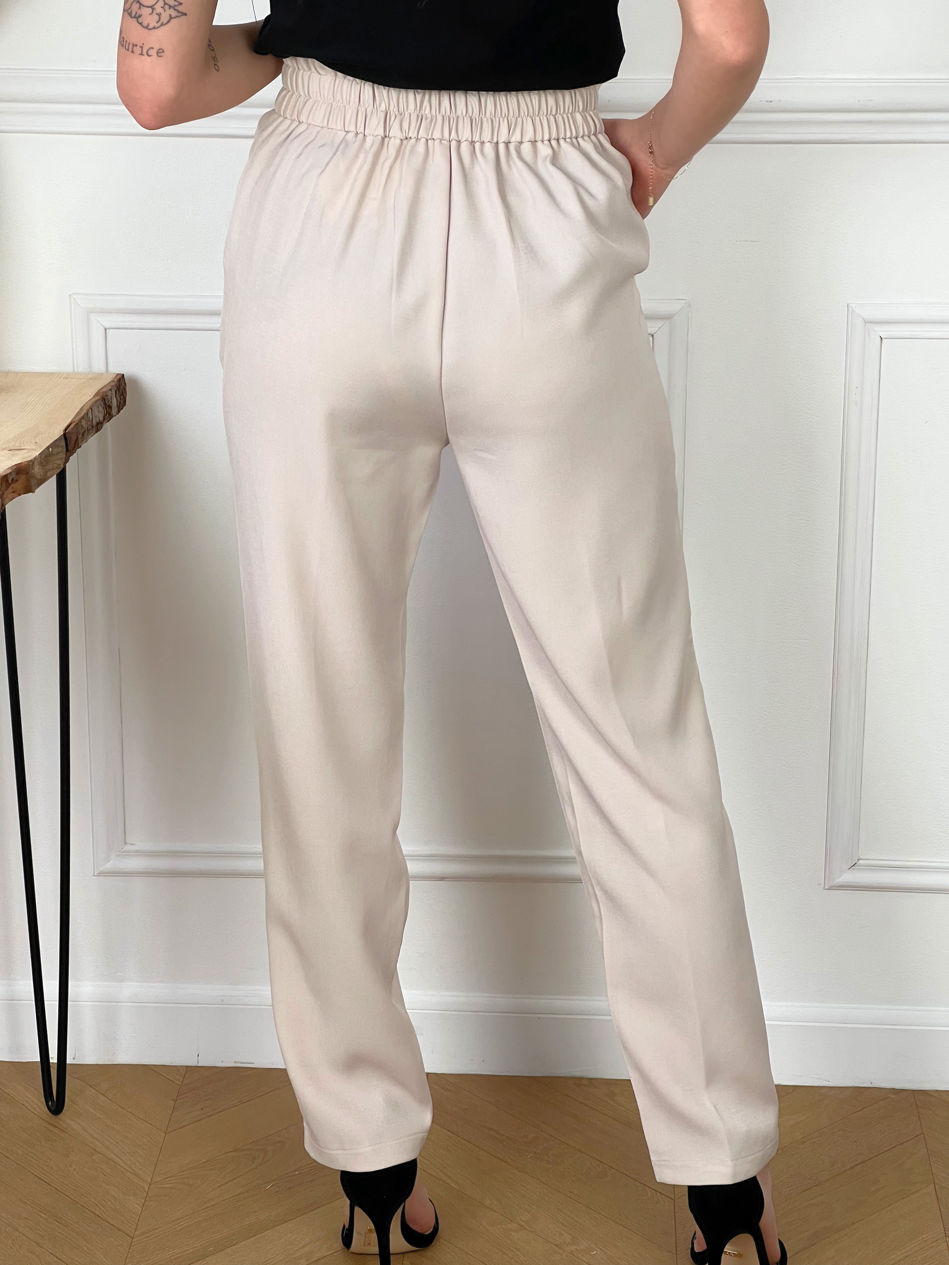 Pantalon beige tailleur taille haute : Aidan