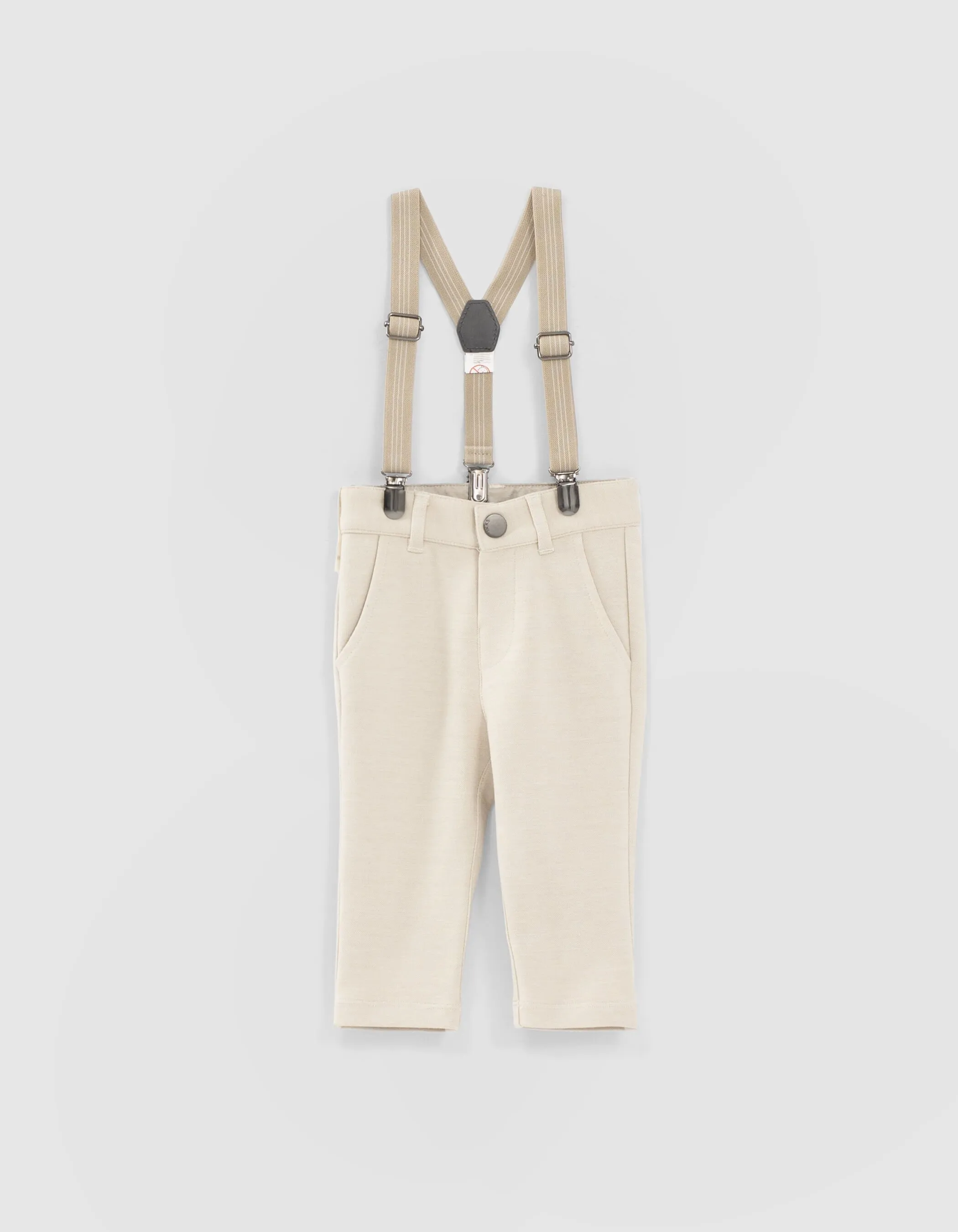 Pantalon chino beige clair à bretelles bébé garçon 