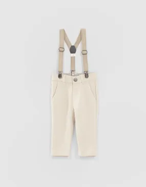 Pantalon chino beige clair à bretelles bébé garçon 