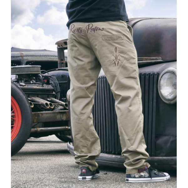 Pantalon chino Rusty Pistons avec pinstriping brodé.