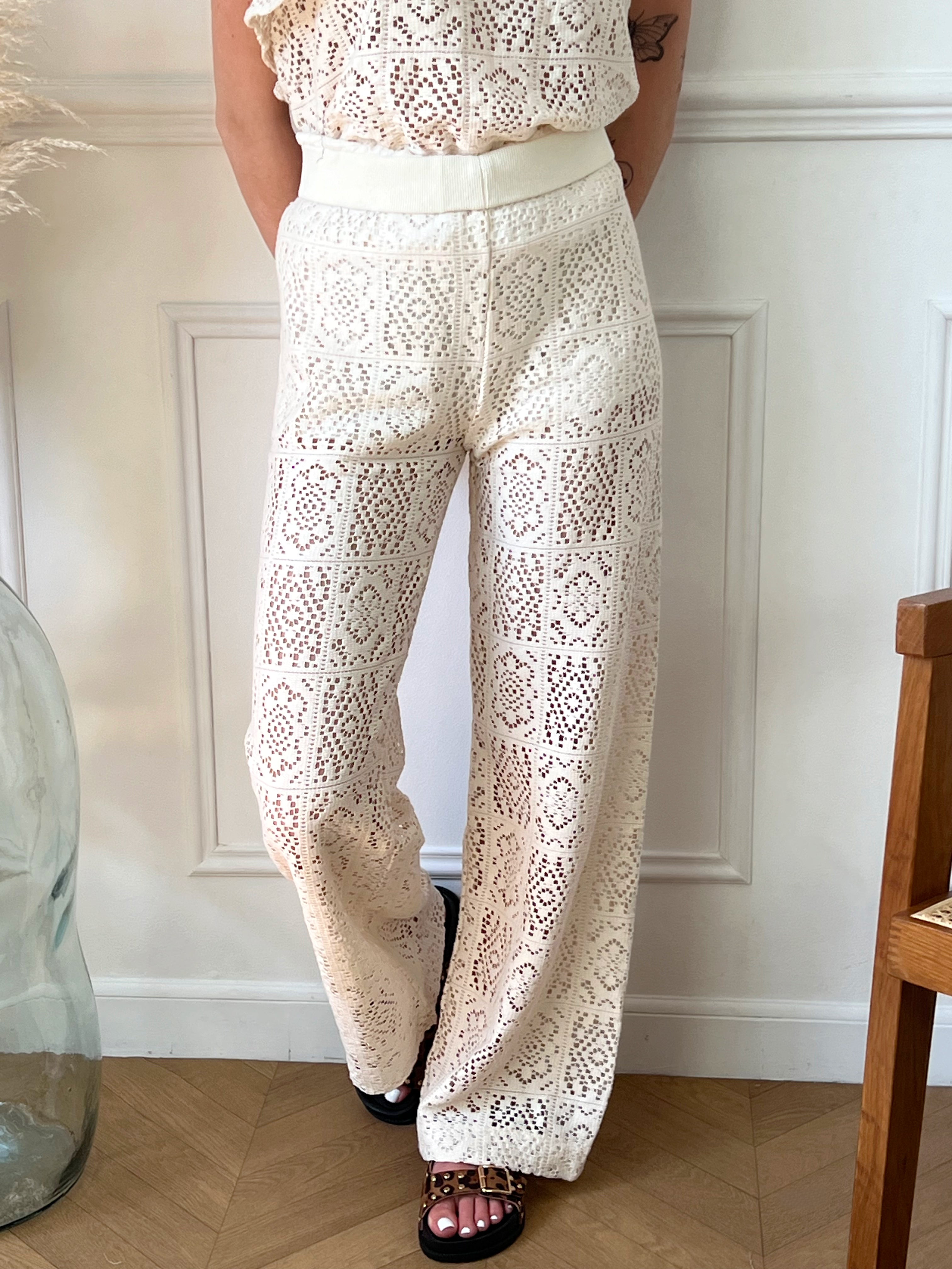 Pantalon crochet beige : Luna