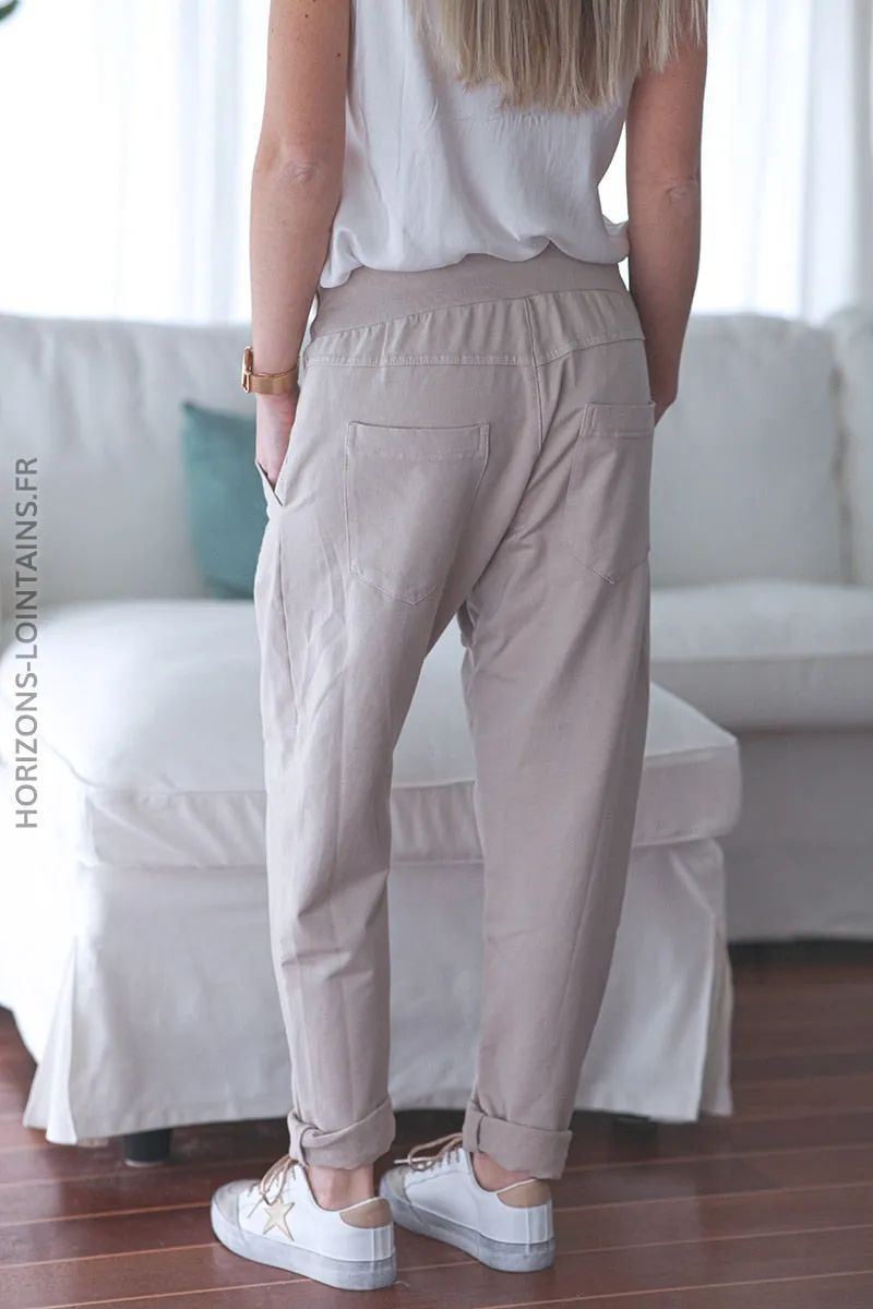 Pantalon de jogging urbain couleur beige à poches