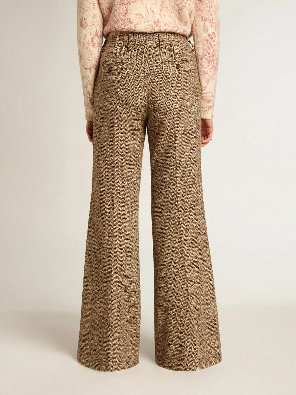 Pantalon femme en mélange de laine et de soie beige et marron | Golden Goose